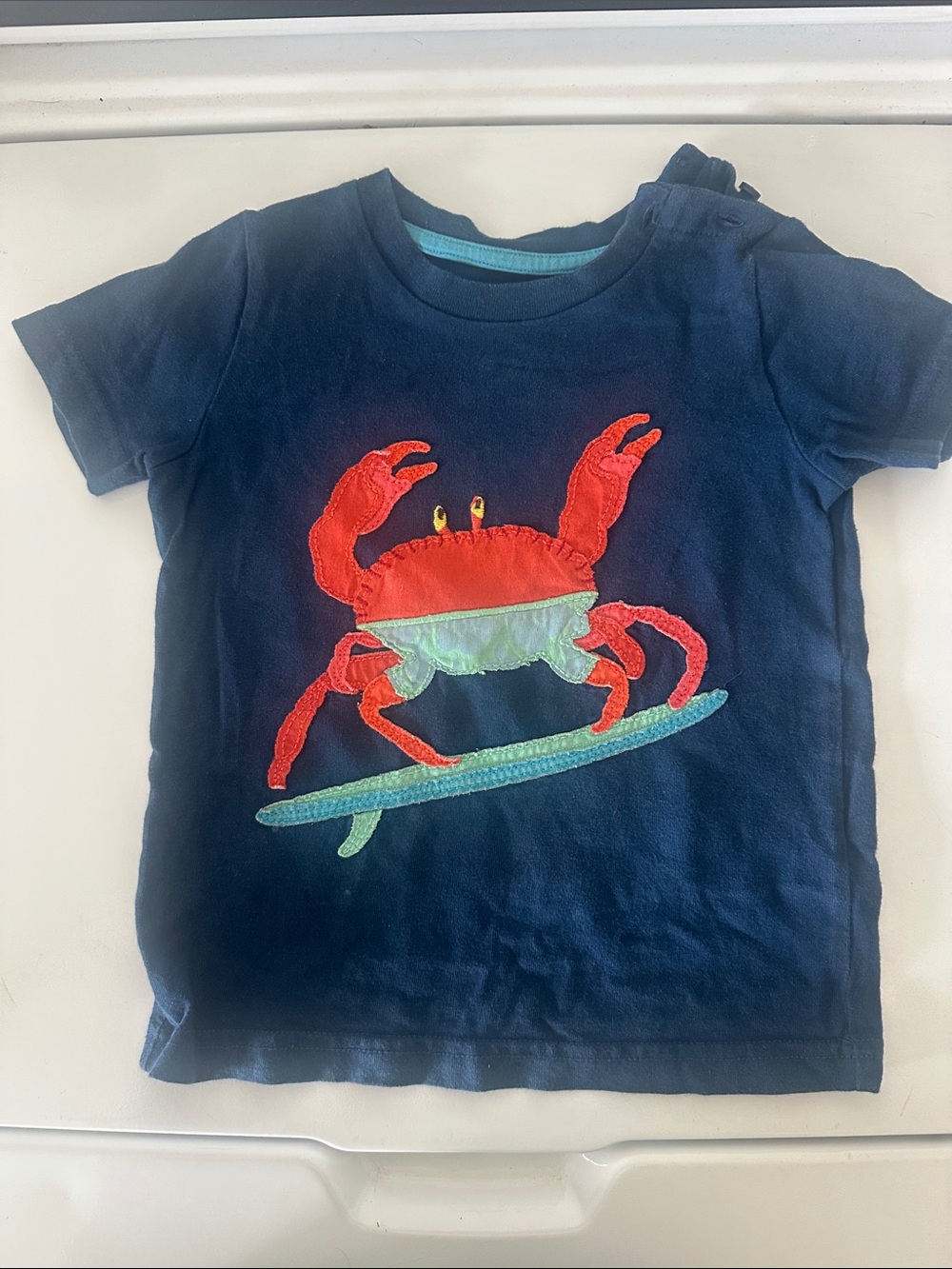 Mini Boden Navy Crab Surf Applique Kids Tee